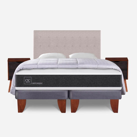 Cama Europea King Ortopedic + Almohadas + Plumón + Set Tigris
