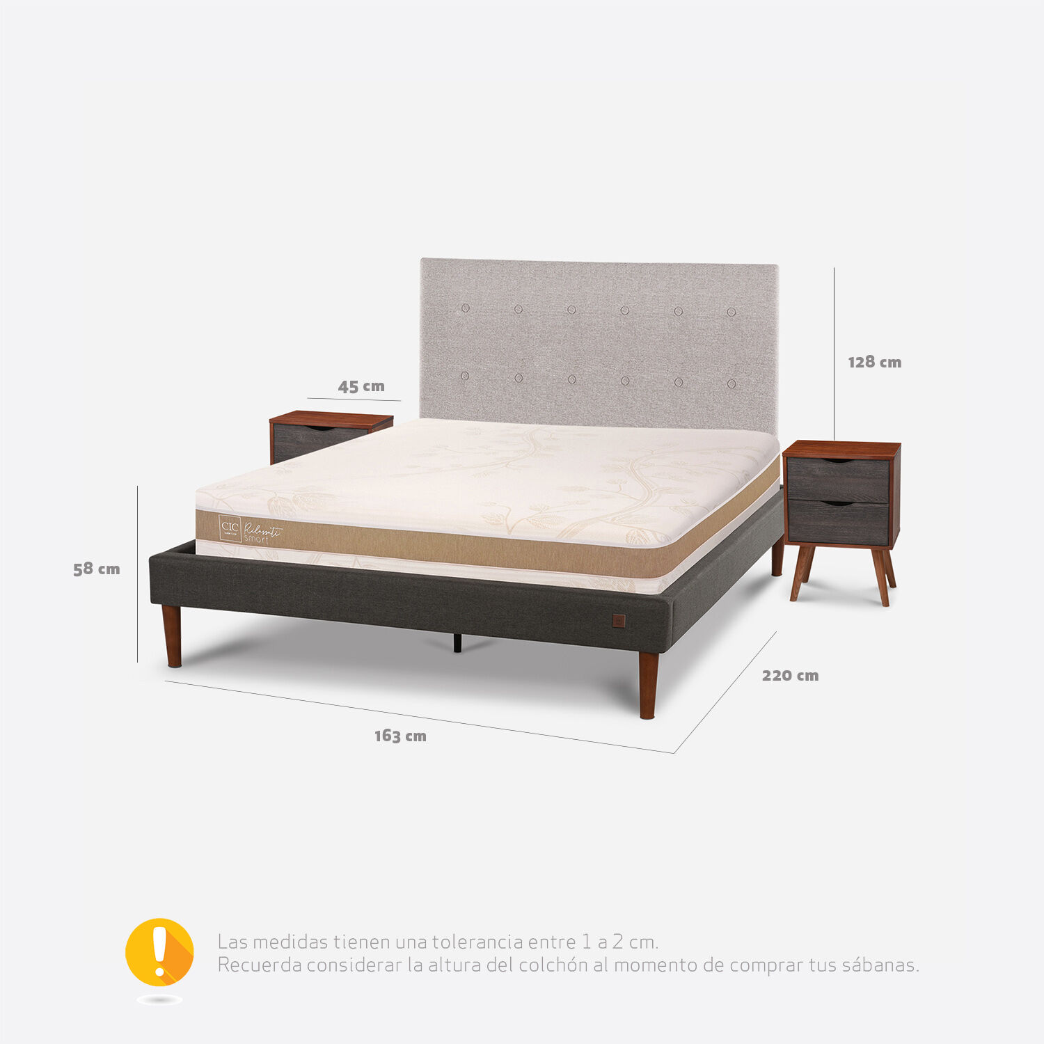 Cama Europea Curve 2 Plazas Rilassati Infinity + Set Tigris