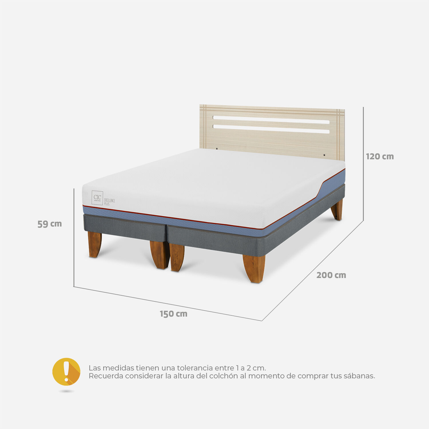 Cama Europea 2 Plazas Excellence Plus Base Dividida + Respaldo Múnich Alpino