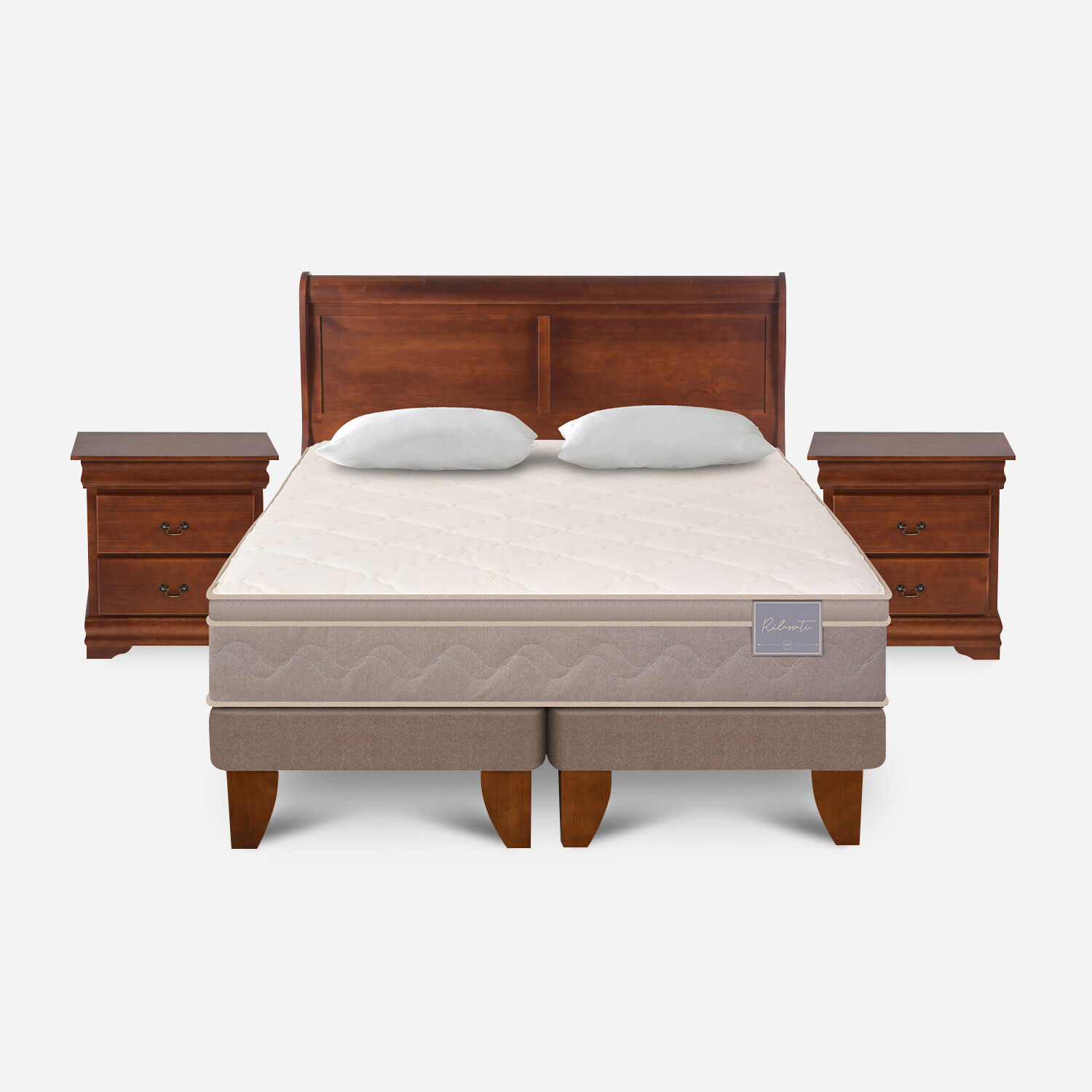 Cama Europea King Rilassati Base Dividida + Set Mir&oacute; Caramel + Almohadas Viscoel&aacute;sticas