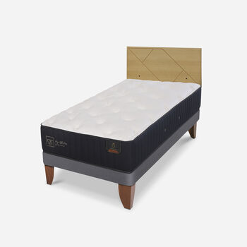 Cama Europea 1,5 Plazas Premium + Respaldo Villarrica Mostaza