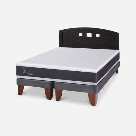 Cama Europea 2 Plazas Ortopedic Base Dividida + Respaldo Gales Negro