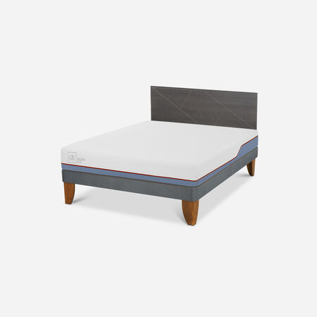 Cama Europea 2 Plazas Excellence Base Normal + Respaldo Villarrica Gris