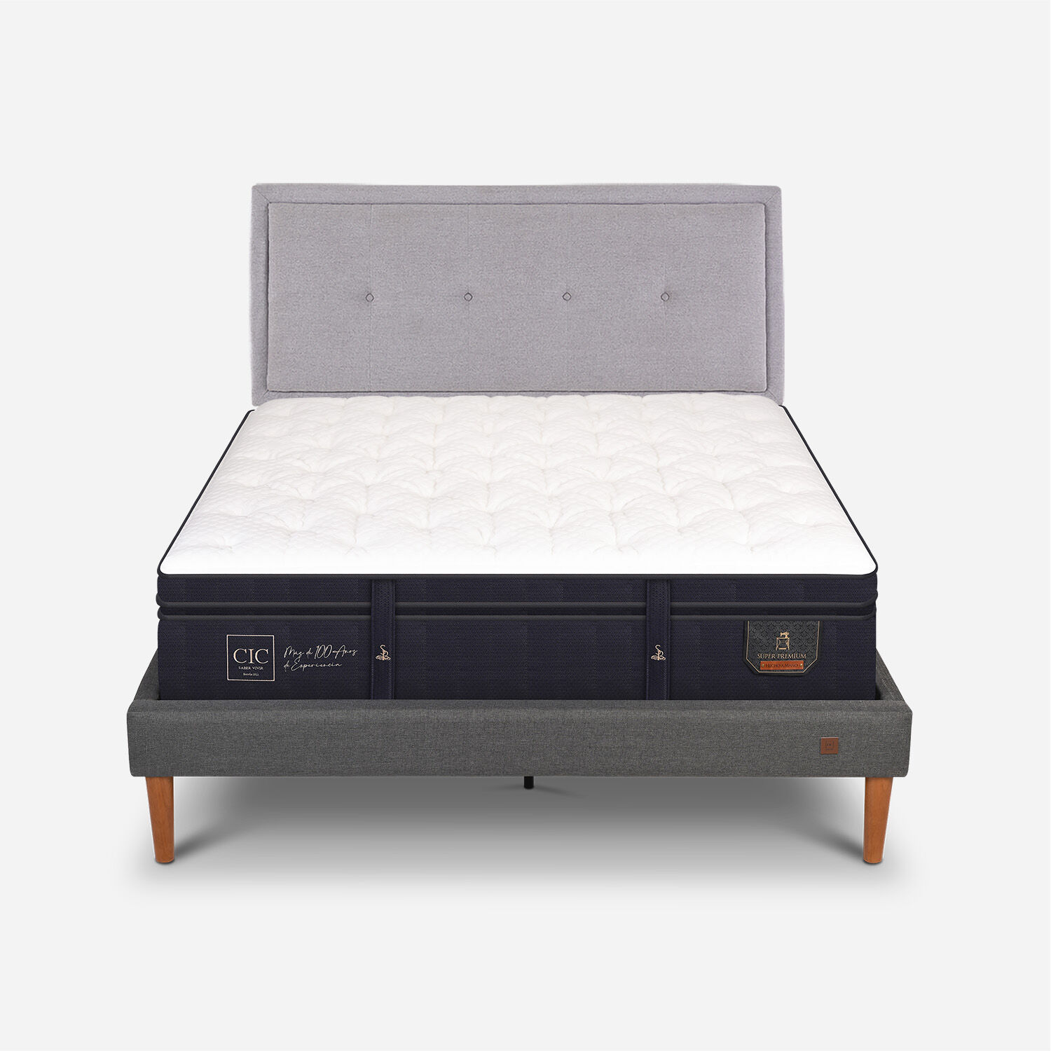 Cama Europea Curve 2 Plazas Super Premium + Respaldo Ganges