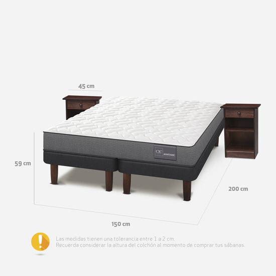Cama Europea 2 Plazas Base Dividida Anatomic + Veladores Dublín Choc