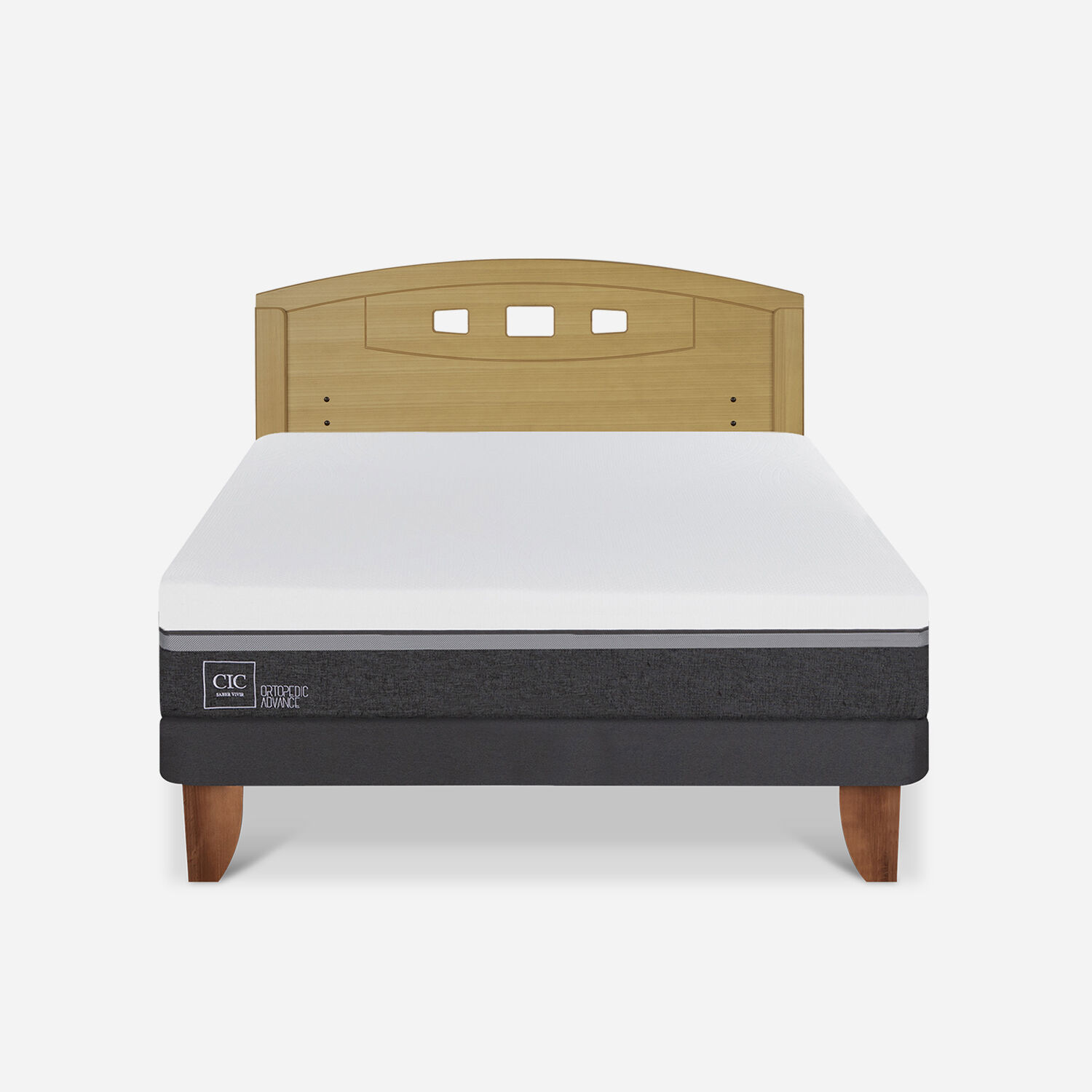 Cama Europea 2 Plazas Ortopedic Advance Base Normal + Respaldo Gales Mostaza