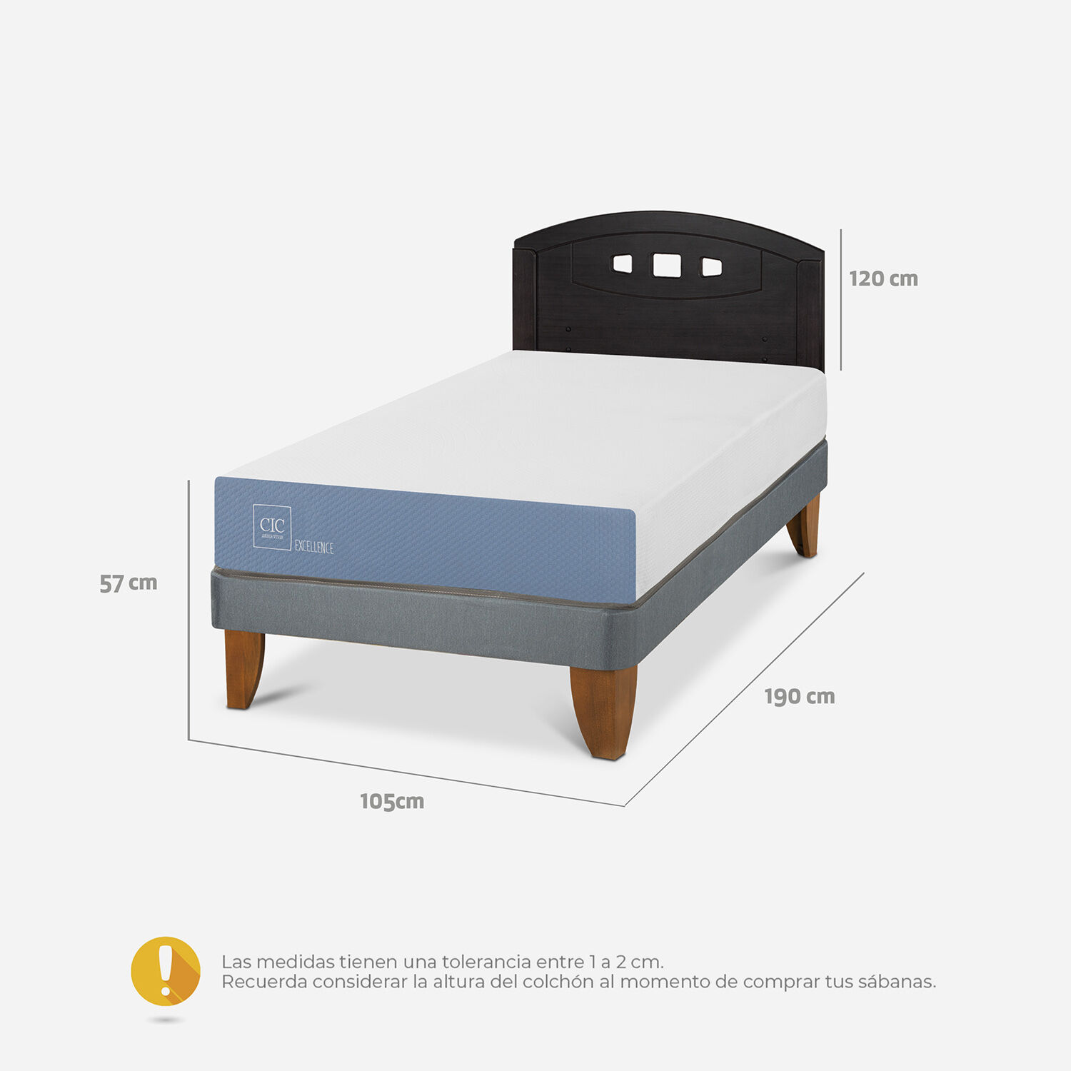 Cama Europea 1,5 Plazas Excellence + Respaldo Gales Negro