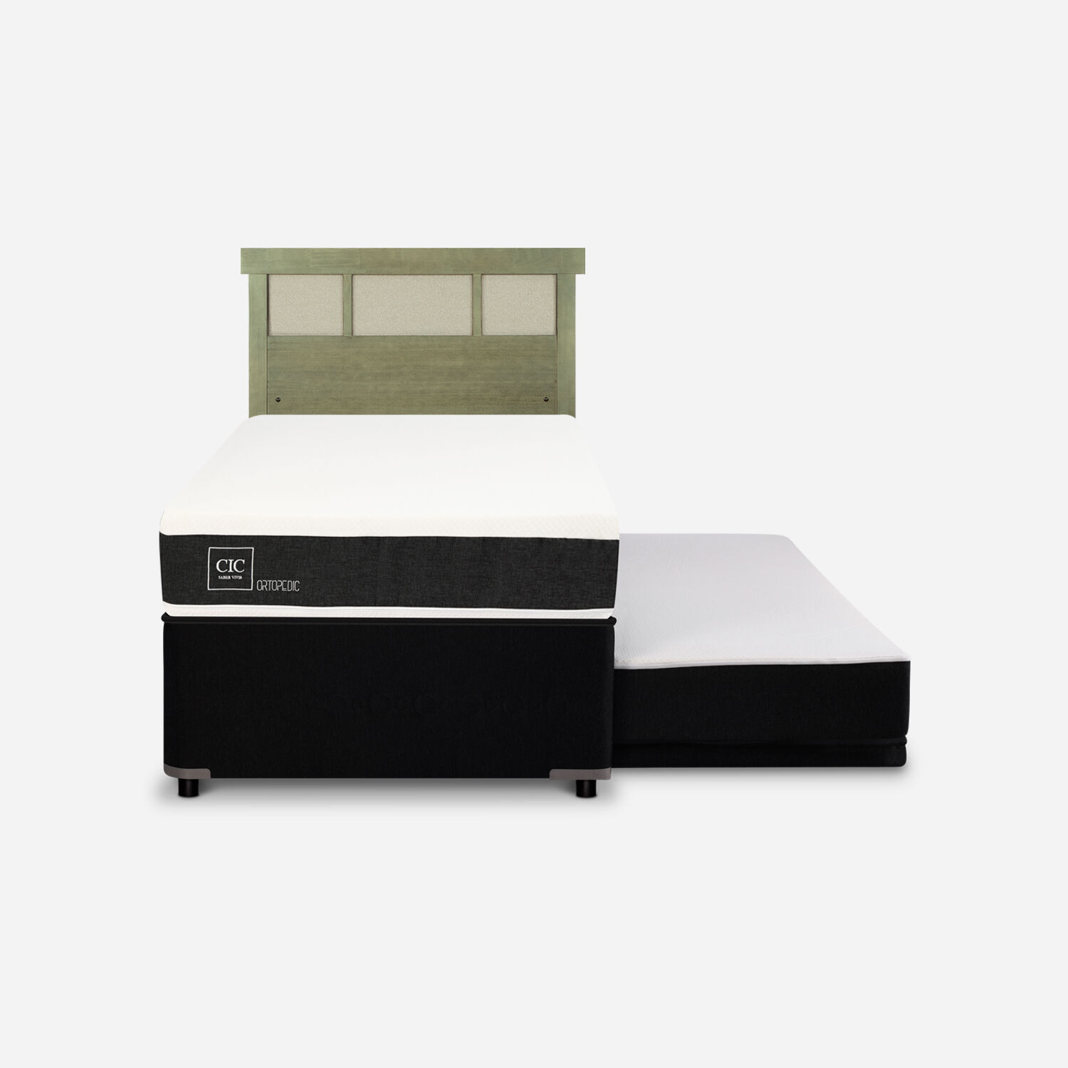 Cama Nido Diván Ortopedic + Respaldo Dublín Olivo