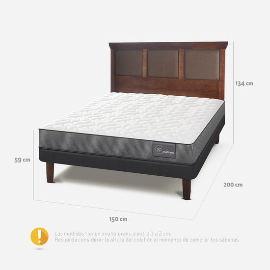Cama Europea 2 Plazas Base Normal Anatomic + Respaldo Torino Caramel