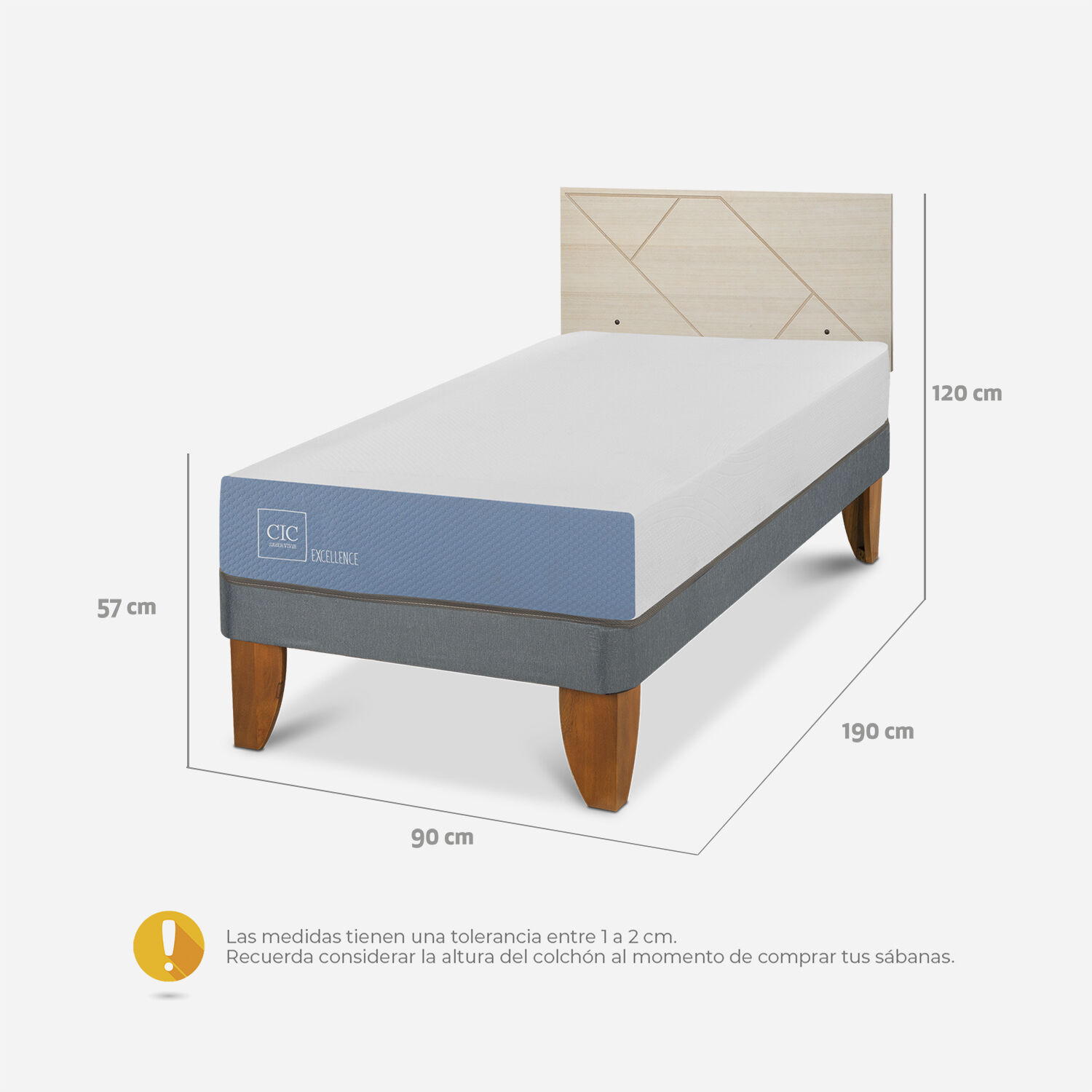Cama Europea 1 Plaza Excellence + Respaldo Villarrica Alpino