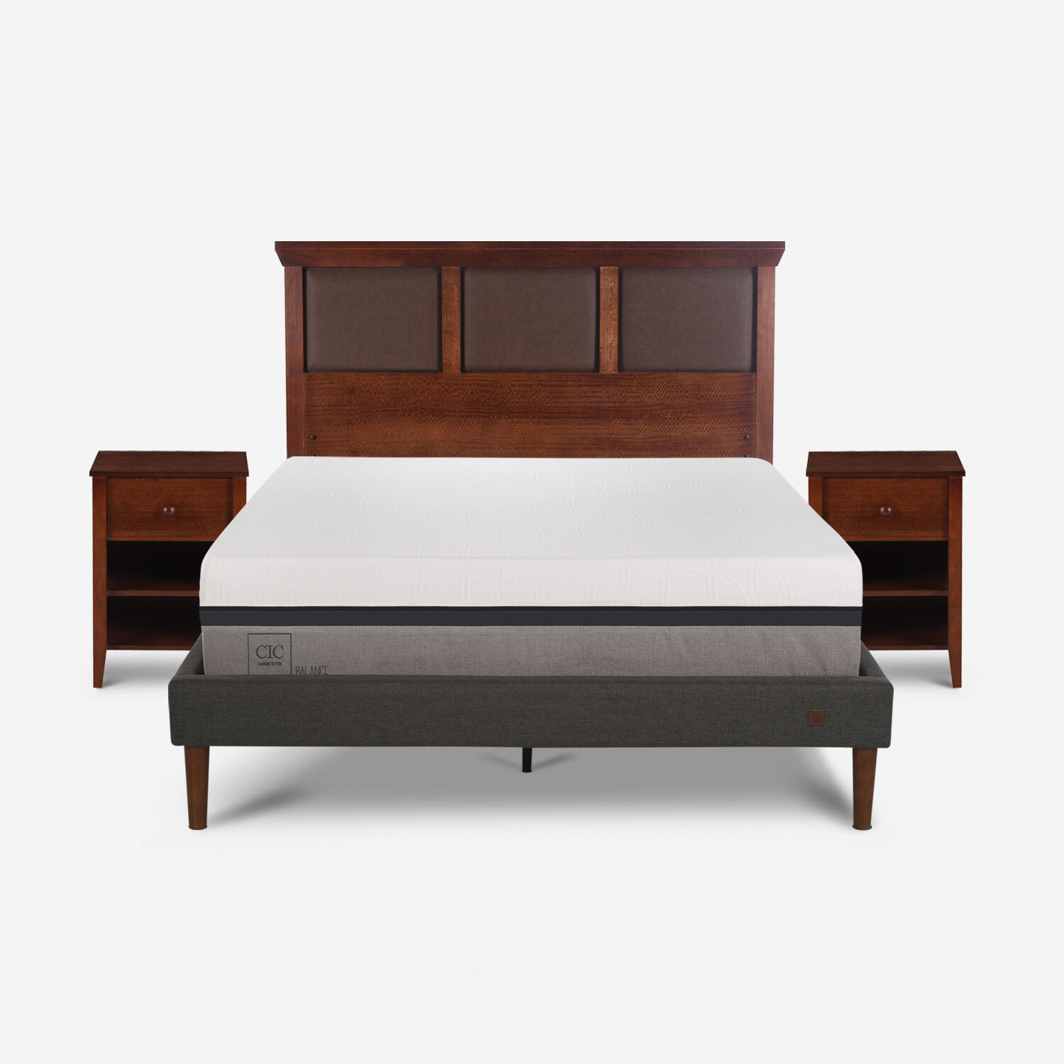 Cama Europea Curve 2 Plazas Balance + Set Torino Caramel