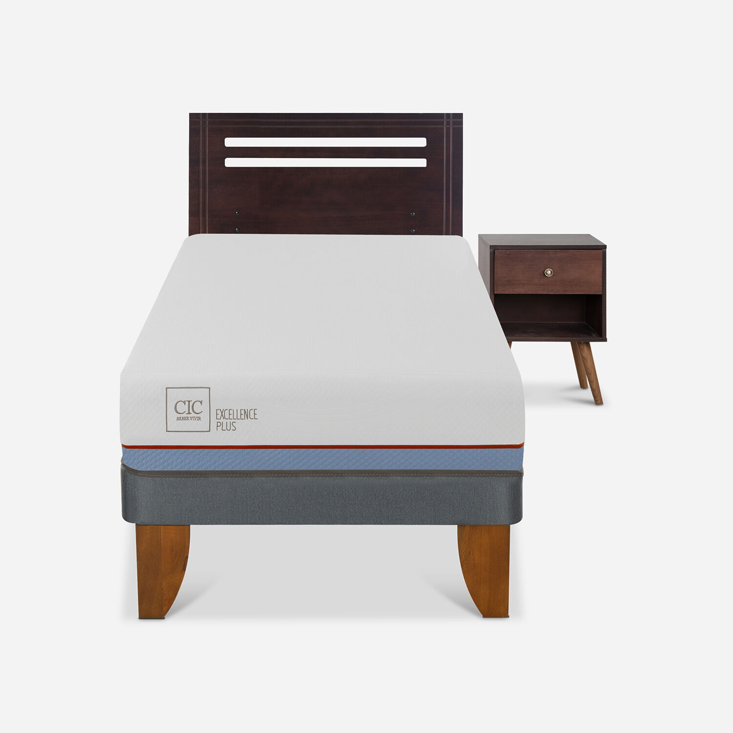 Cama Europea 1 Plaza Excellence Plus + Set Múnich Chocolate