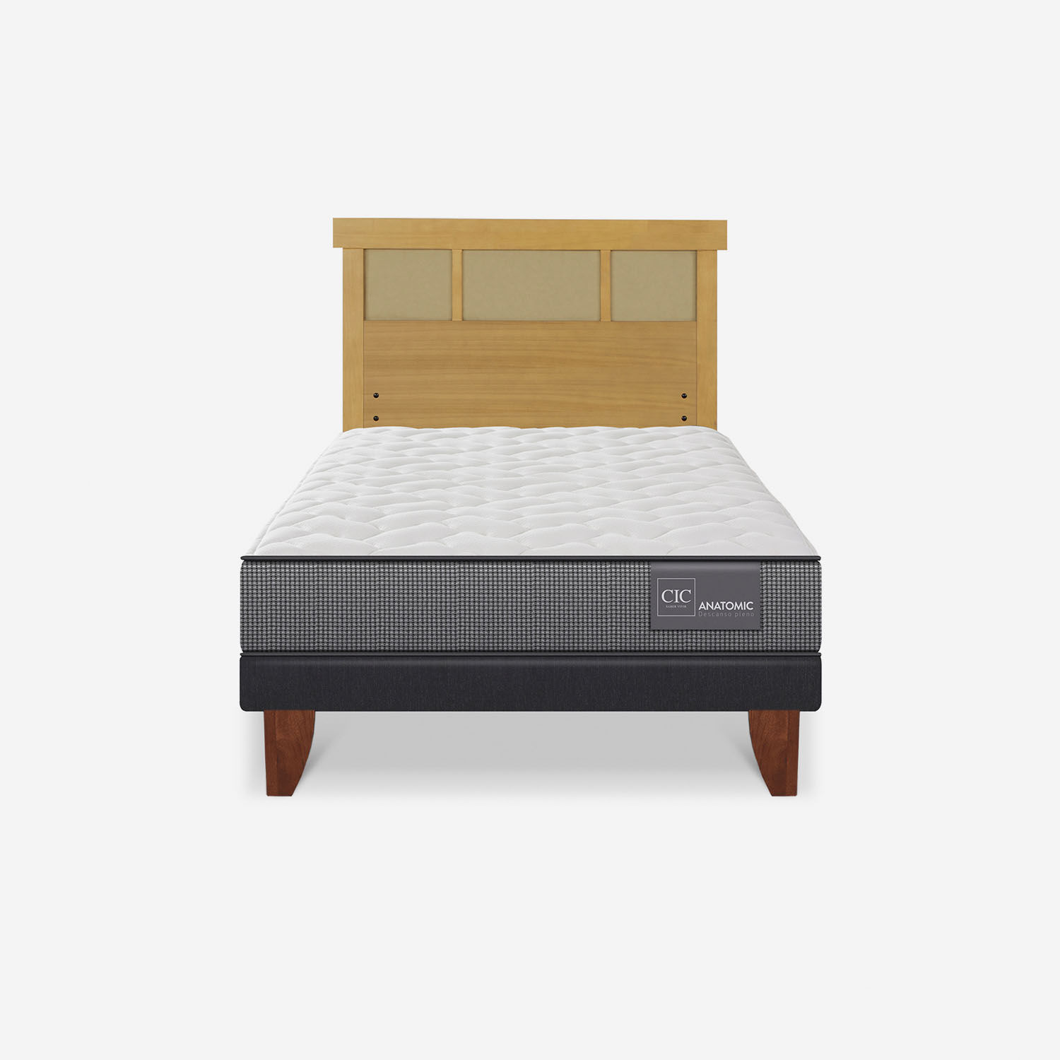 Cama Europea 1,5 Plazas Anatomic + Respaldo Dubl&iacute;n Mostaza