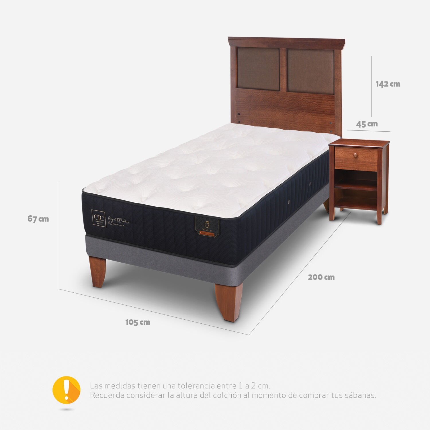 Cama Europea 1,5 Plazas Premium + Set Torino Caramel