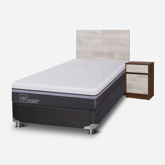 Box Spring 1.5 Plazas Ortopedic Advance 5 Zonas + Set Legno