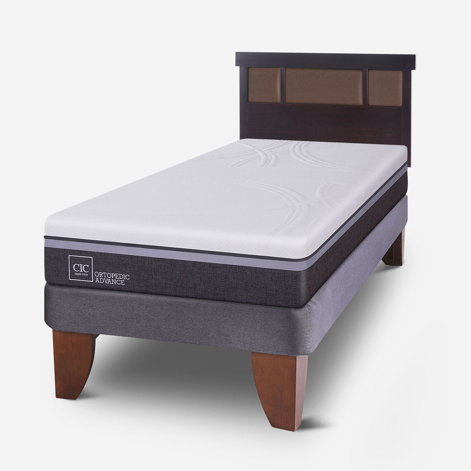 Cama Europea 1.5 Plazas Ortopedic Advance + Respaldo Dublín Choc