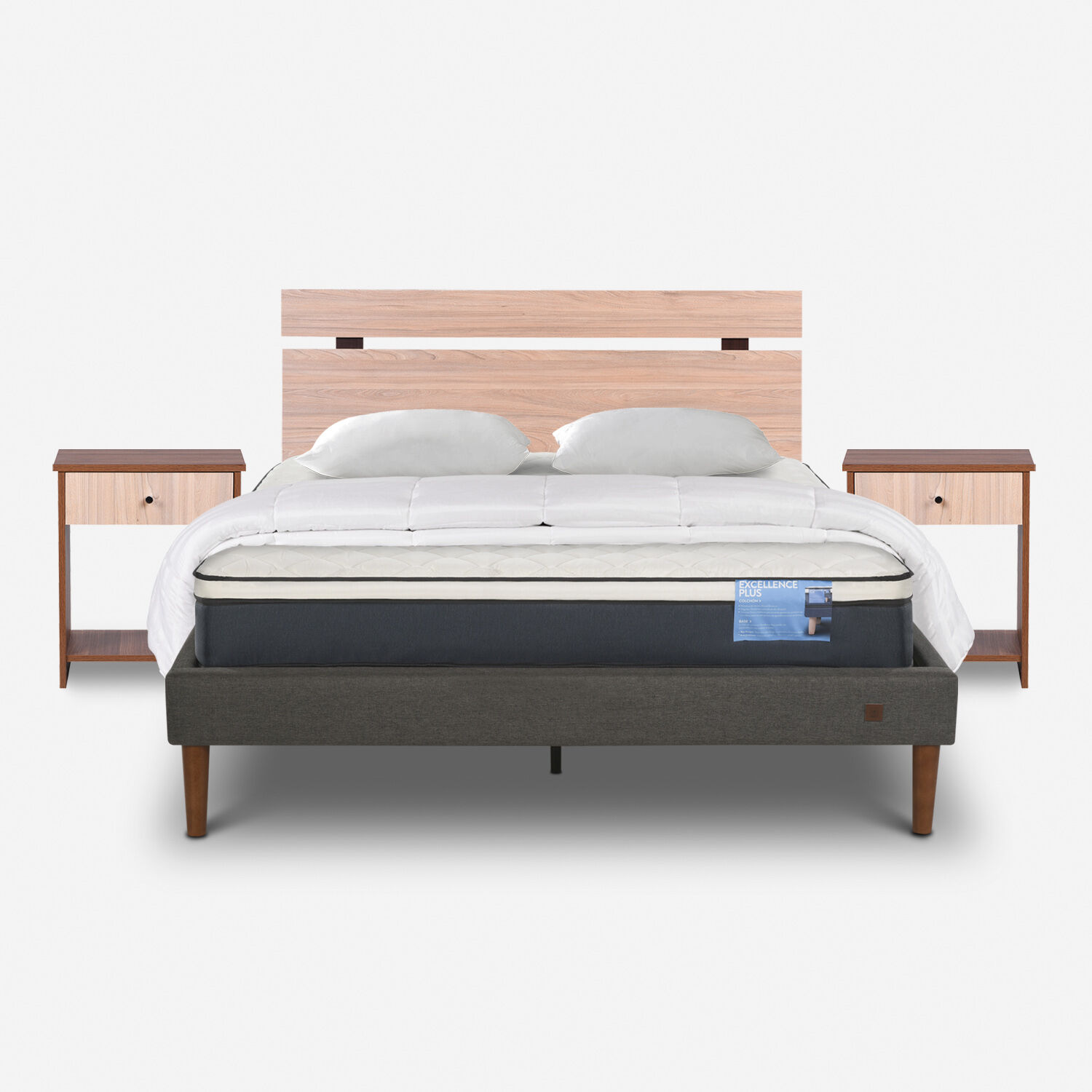 Cama Europea Curve 2 Plazas Excellence Plus + Set Olmo + Plum&oacute;n + Almohada