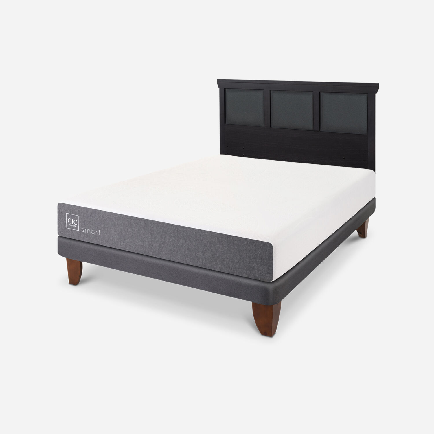 Cama Europea 2 Plazas Smart Base Normal + Respaldo Torino Negro