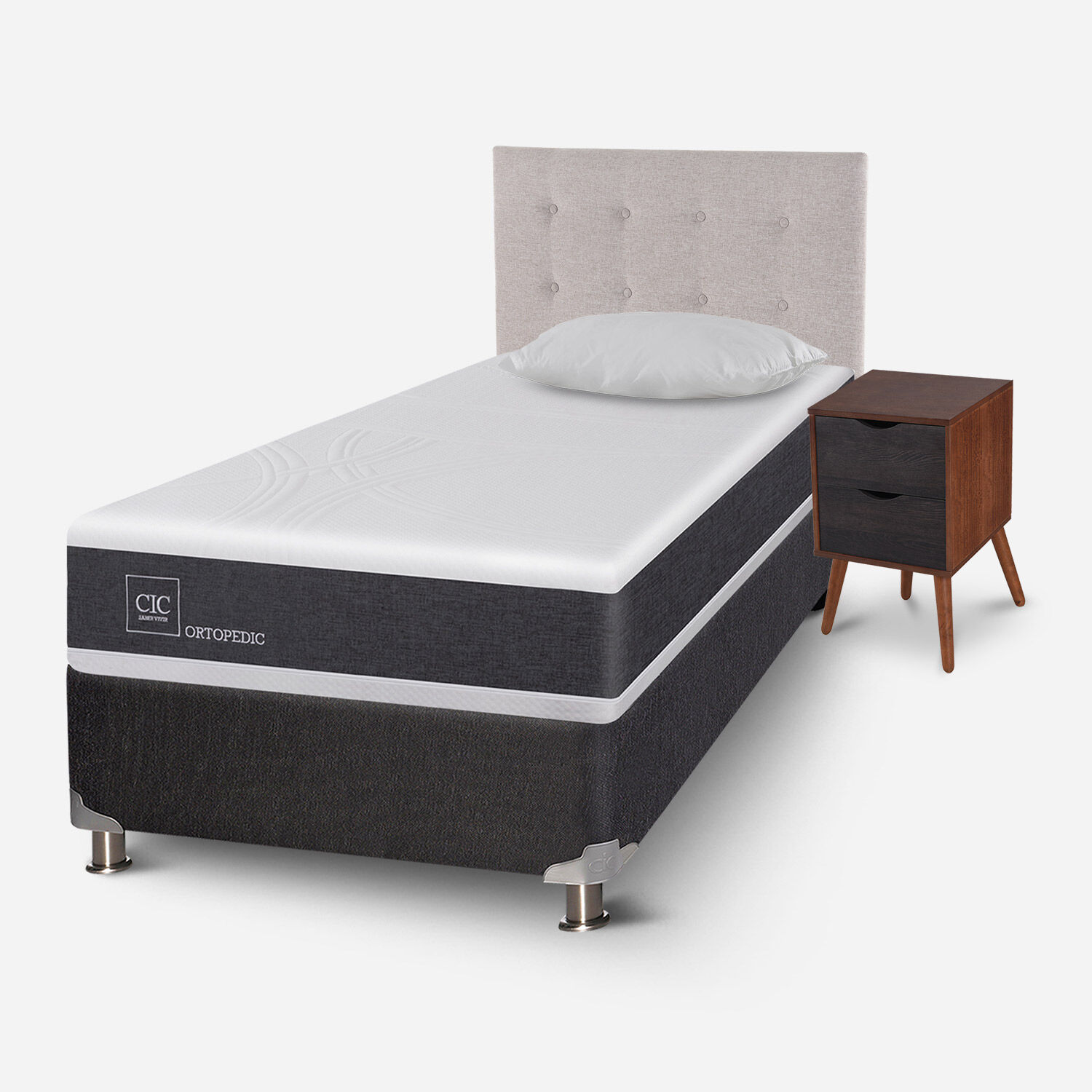 Box Spring 1.5 Plazas Ortopedic 5 Zonas + Almohada + Set Tigris
