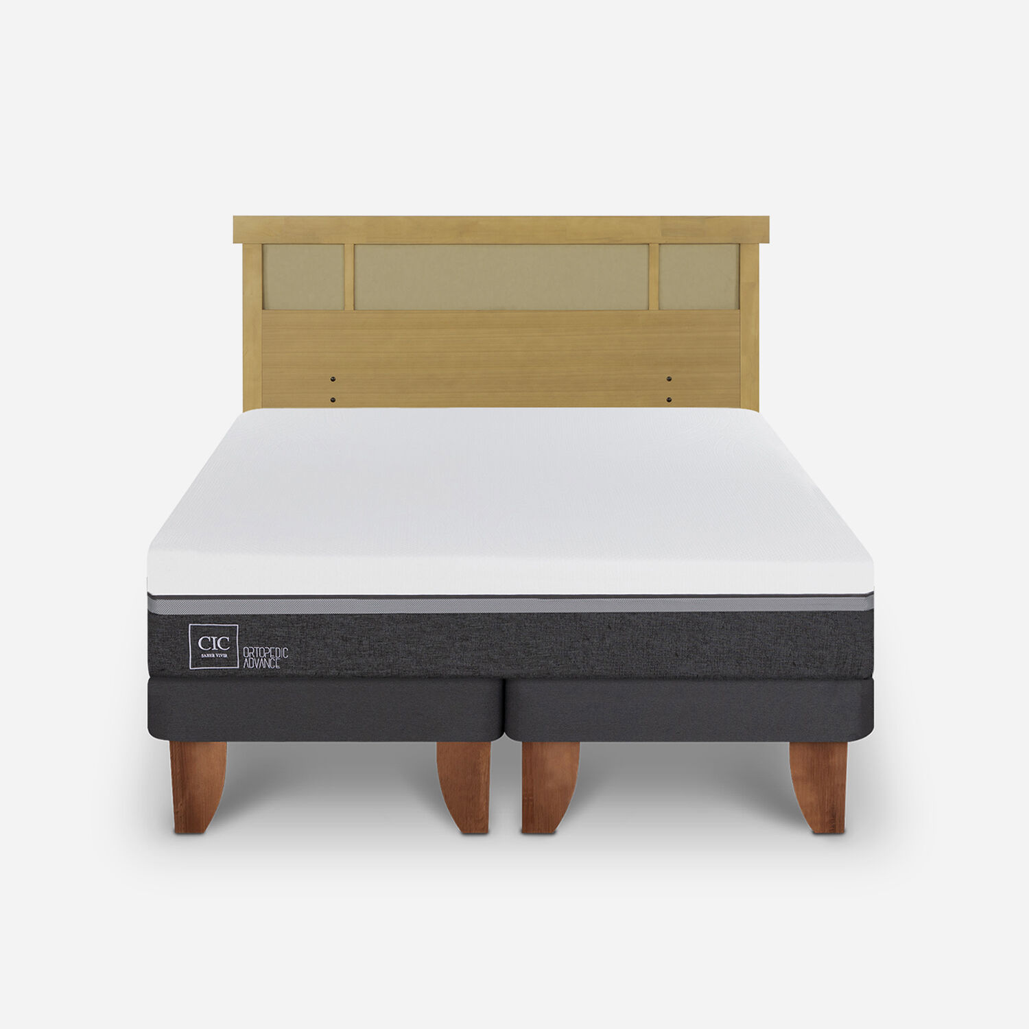 Cama Europea 2 Plazas Ortopedic Advance Base Dividida + Respaldo Dubl&iacute;n Mostaza