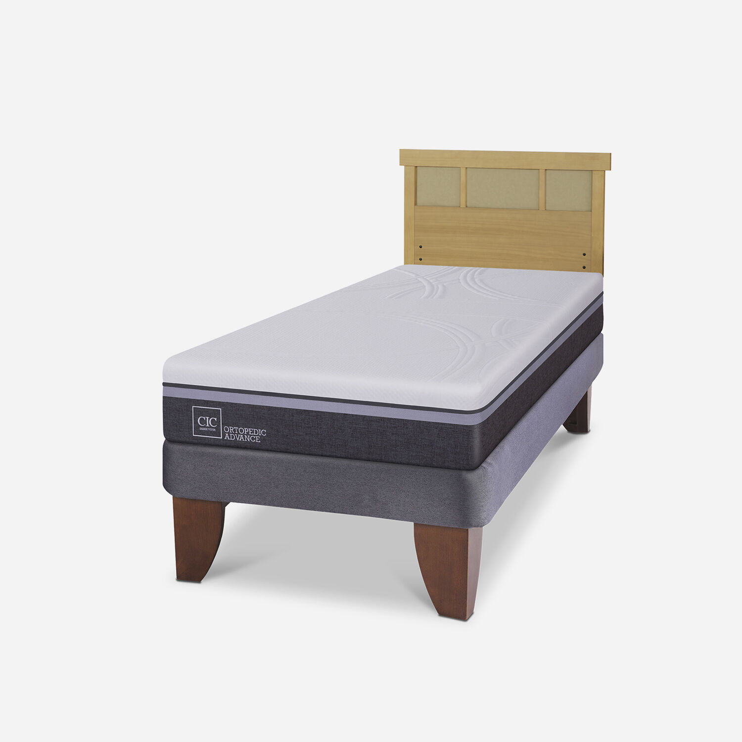 Cama Europea 1,5 Plazas Ortopedic Advance + Respaldo Dubl&iacute;n Mostaza