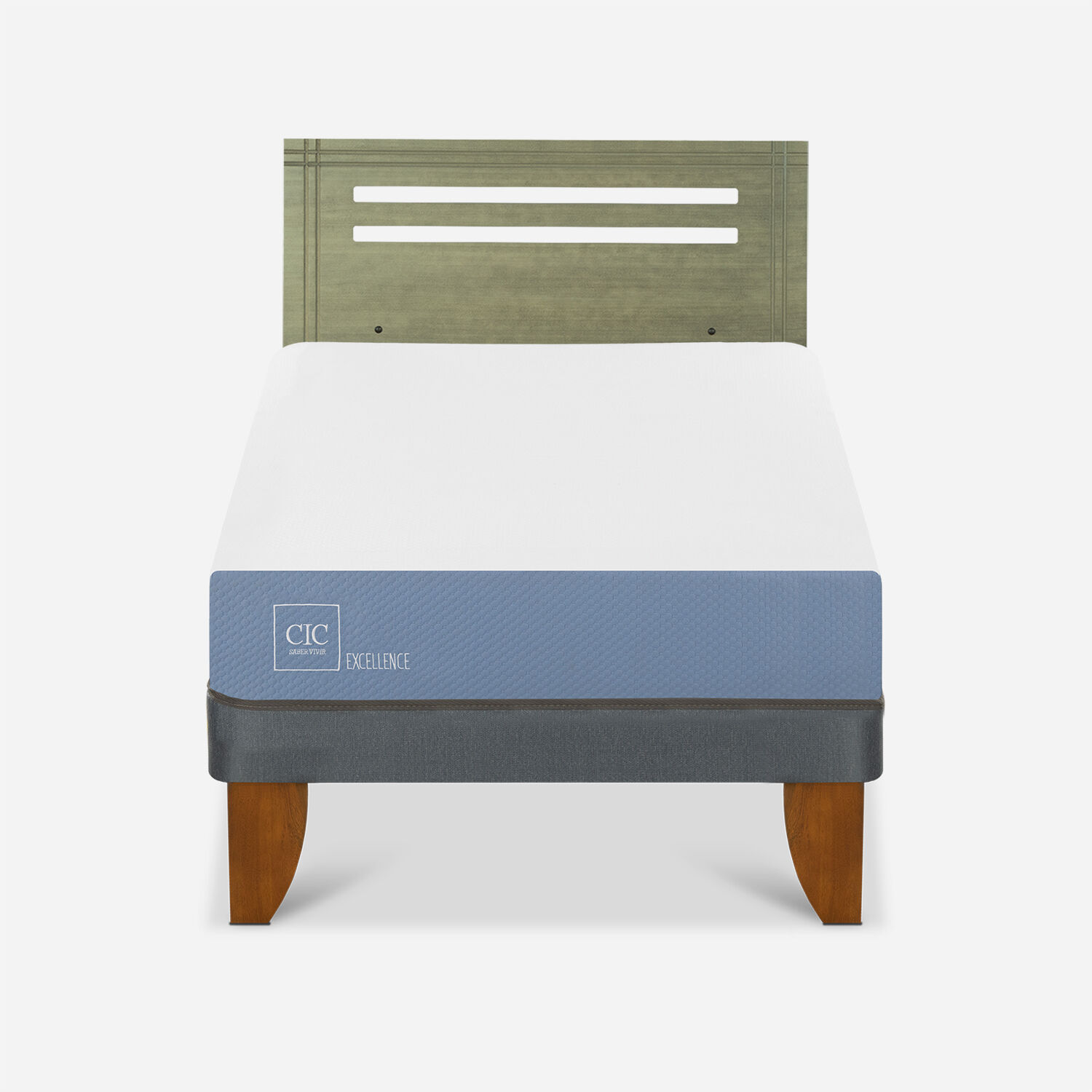 Cama Europea 1,5 Plazas Excellence + Respaldo M&uacute;nich Olivo