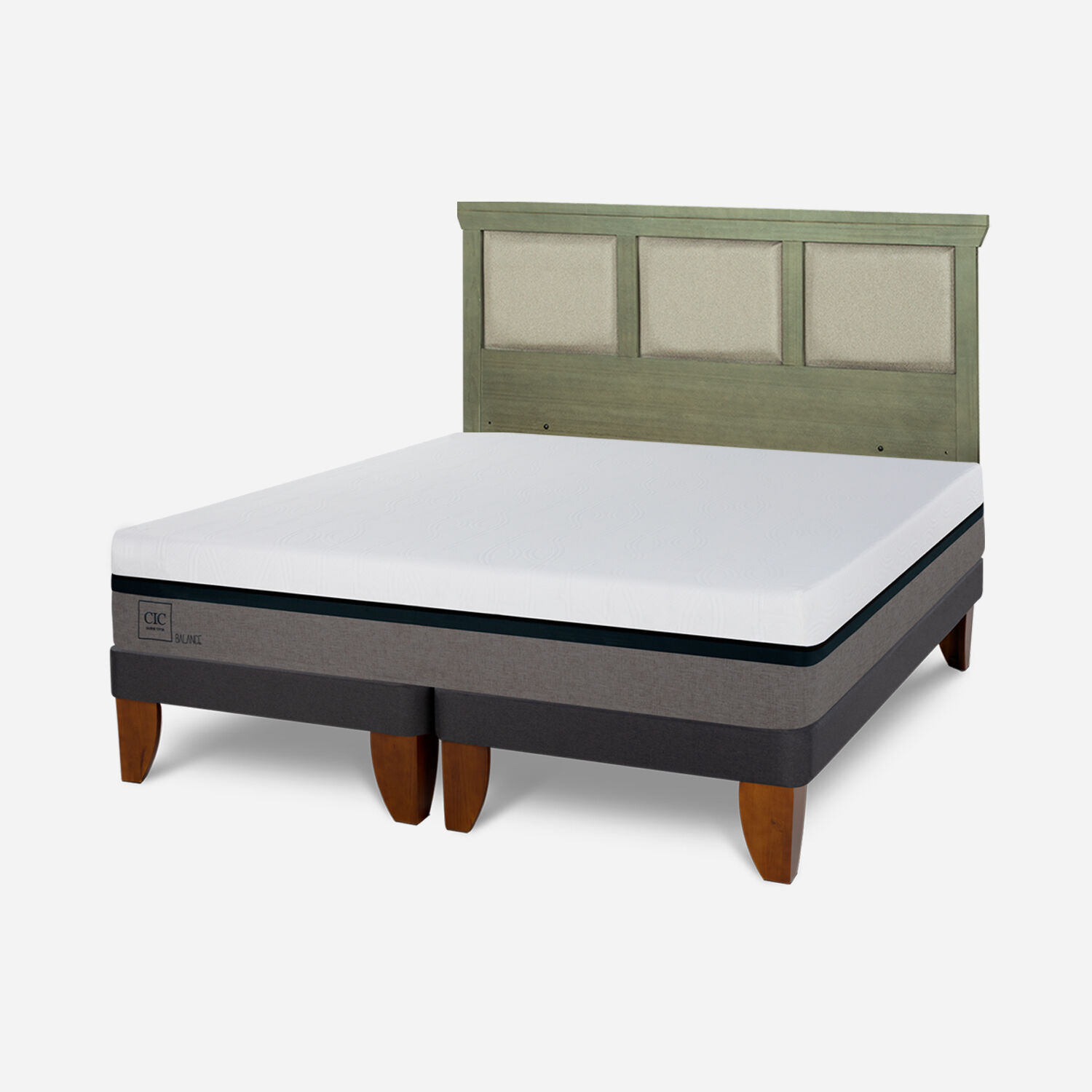 Cama Europea 2 Plazas Balance Base Dividida + Respaldo Torino Olivo