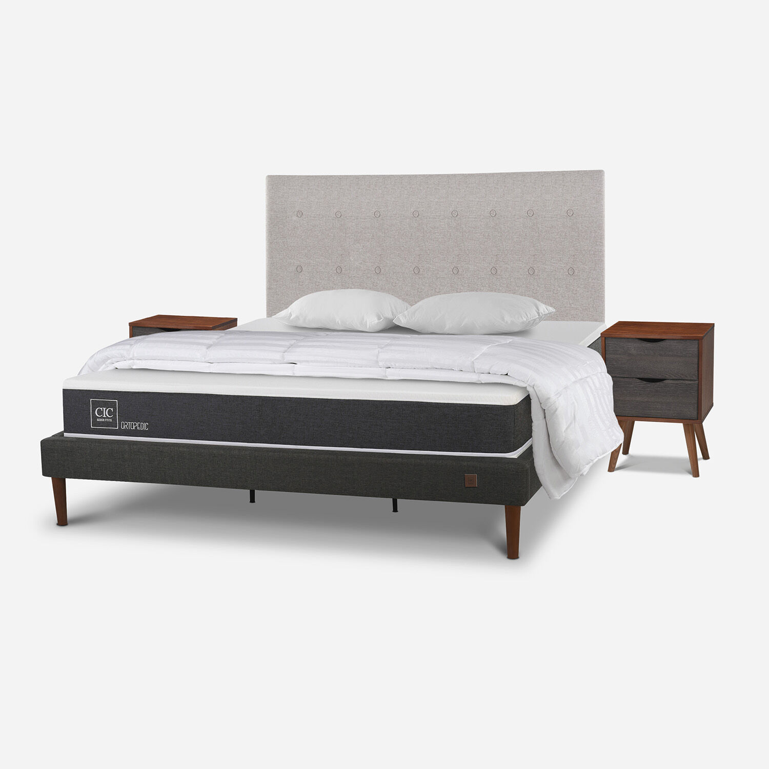 Cama Europea Curve King Ortopedic + Set Tigris + Almohadas + Plum&oacute;n