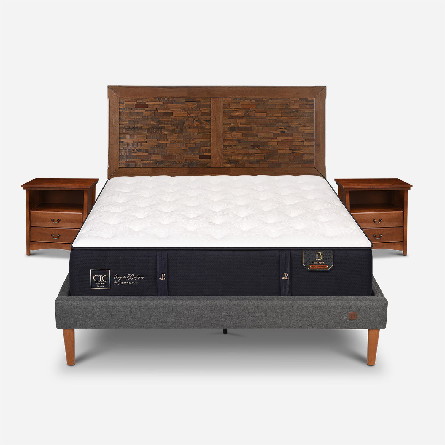 Cama Europea Curve 2 Plazas Premium + Set Antique