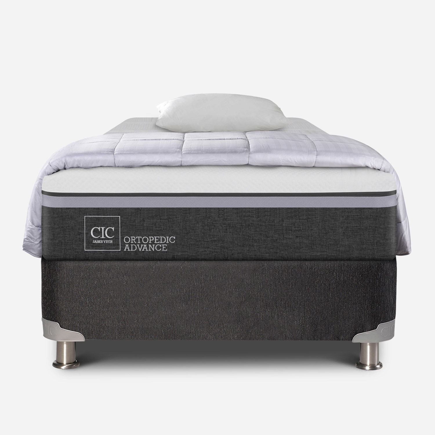 Box Spring 1,5 Plazas Ortopedic Advance 5 Zonas + Almohada + Plum&oacute;n