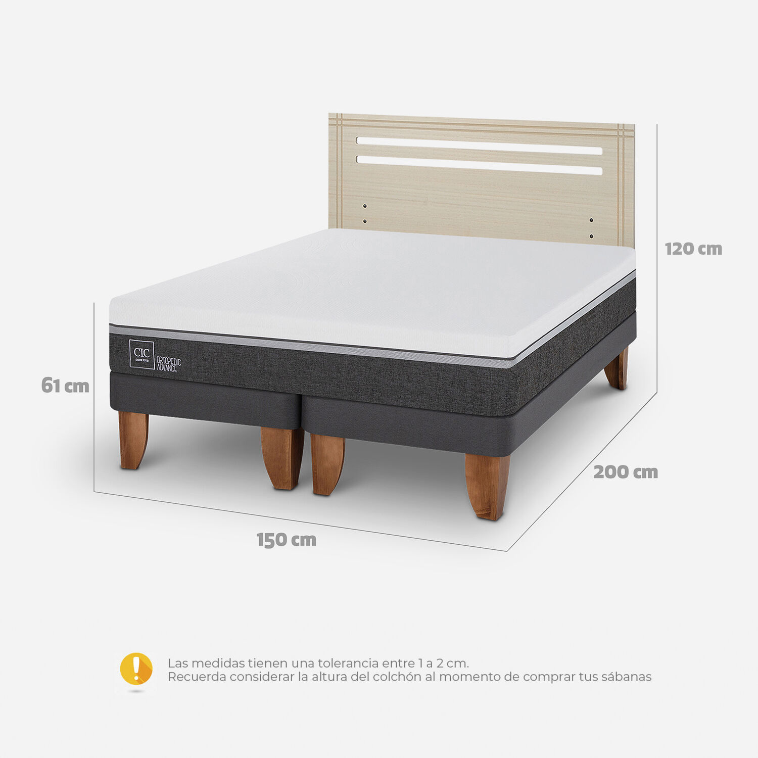 Cama Europea 2 Plazas Ortopedic Advance Base Dividida + Respaldo M&uacute;nich Alpino