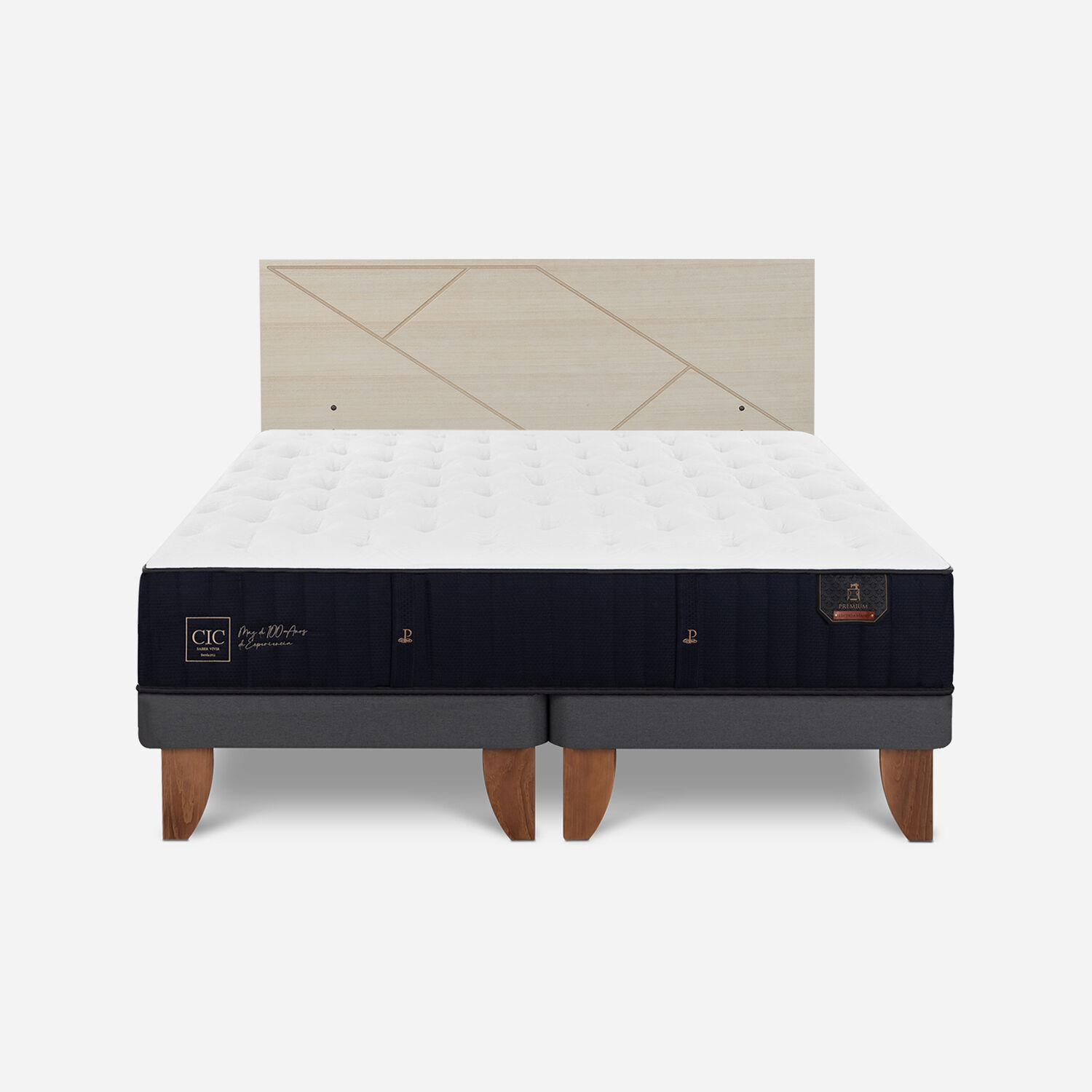 Cama Europea 2 Plazas Premium Base Dividida + Respaldo Villarrica Alpino