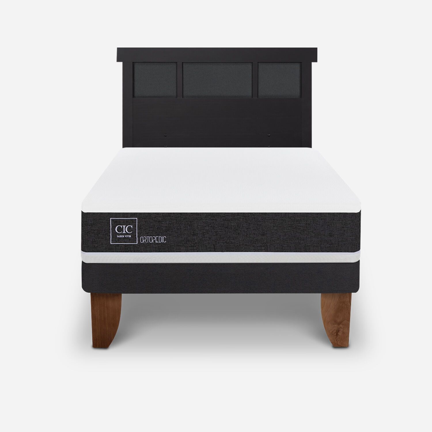 Cama Europea 1,5 Plazas Ortopedic + Respaldo Dubl&iacute;n Negro