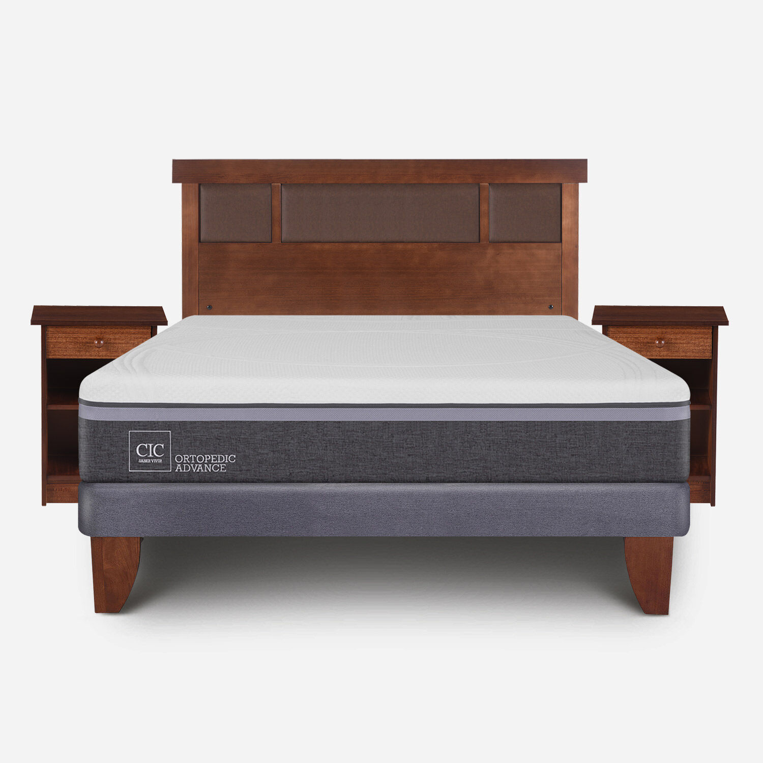 Cama Europea 2 Plazas Ortopedic Advance Base Normal + Set Dublín Caramel