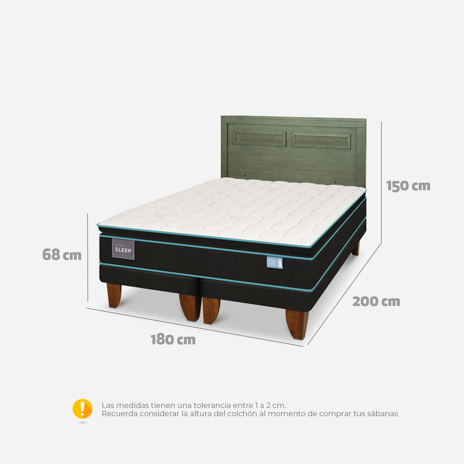 Cama Europea King Green Sleep + Respaldo Milán Olivo