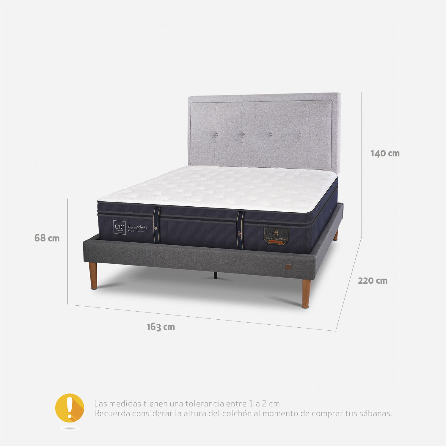 Cama Europea Curve 2 Plazas Grand Premium + Respaldo Ganges