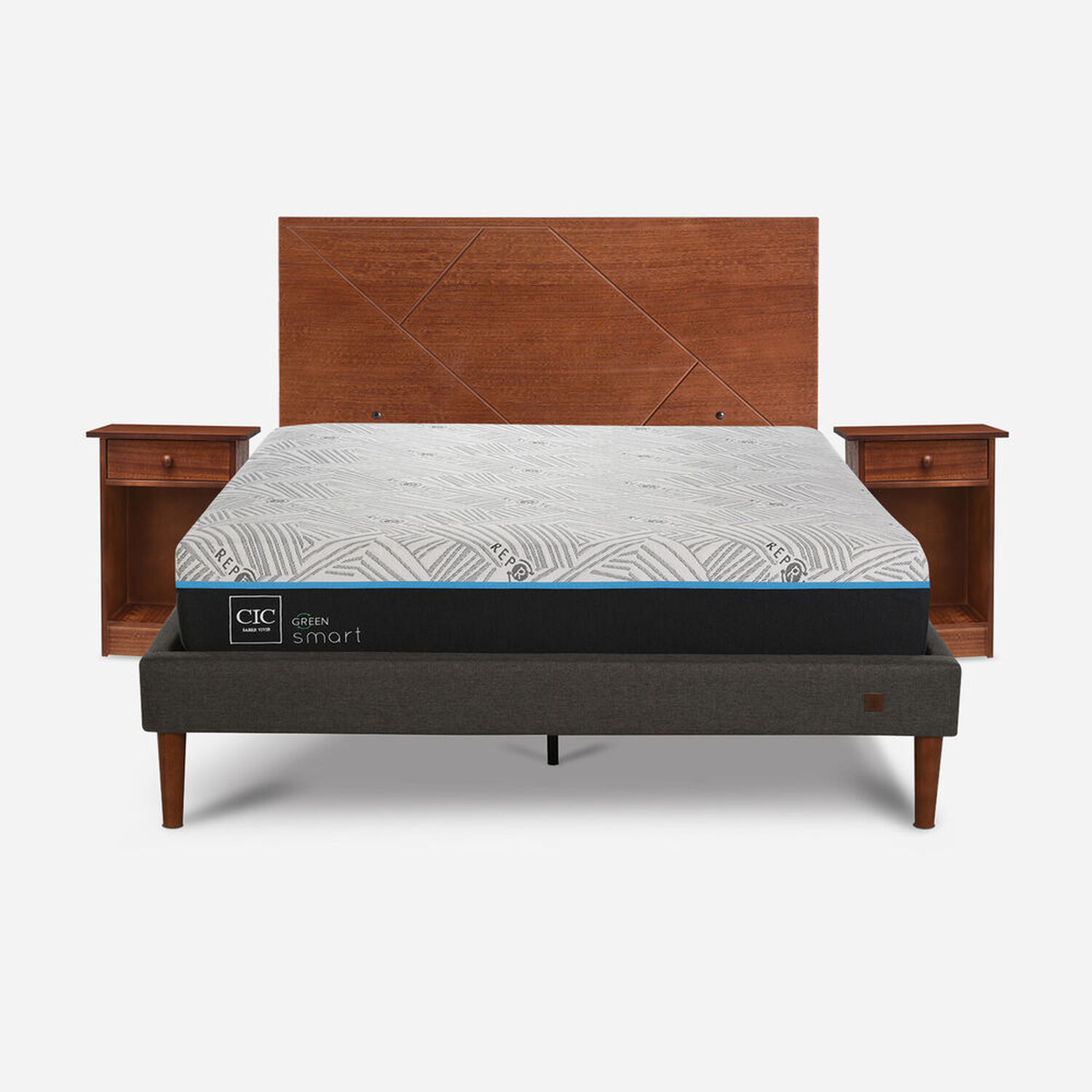 Cama Europea Curve 2 Plazas Infinity Green + Set Villarrica