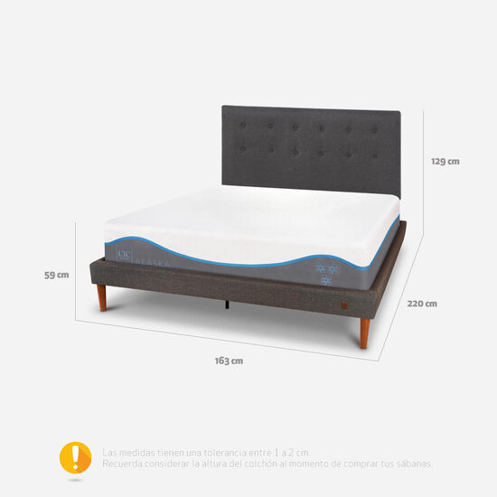 Cama Europea Curve 2 Plazas Alaska + Respaldo Éufrates