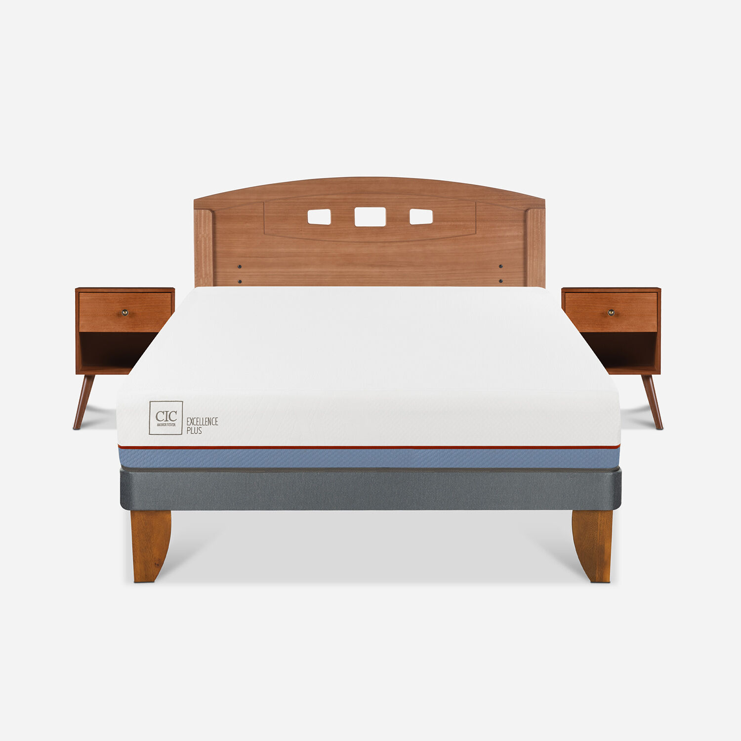Cama Europea 2 Plazas Excellence Plus Base Normal + Set Gales Caramel