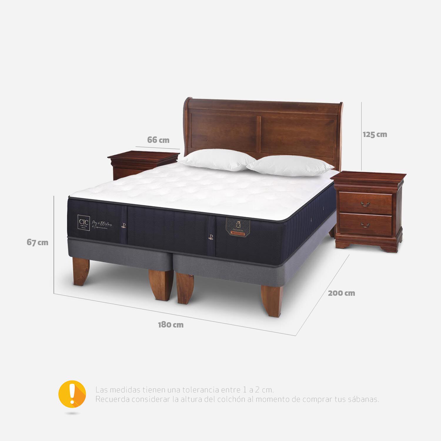 Cama Europea King Premium + Almohadas Viscoel&aacute;sticas + Set Mir&oacute; Caramel