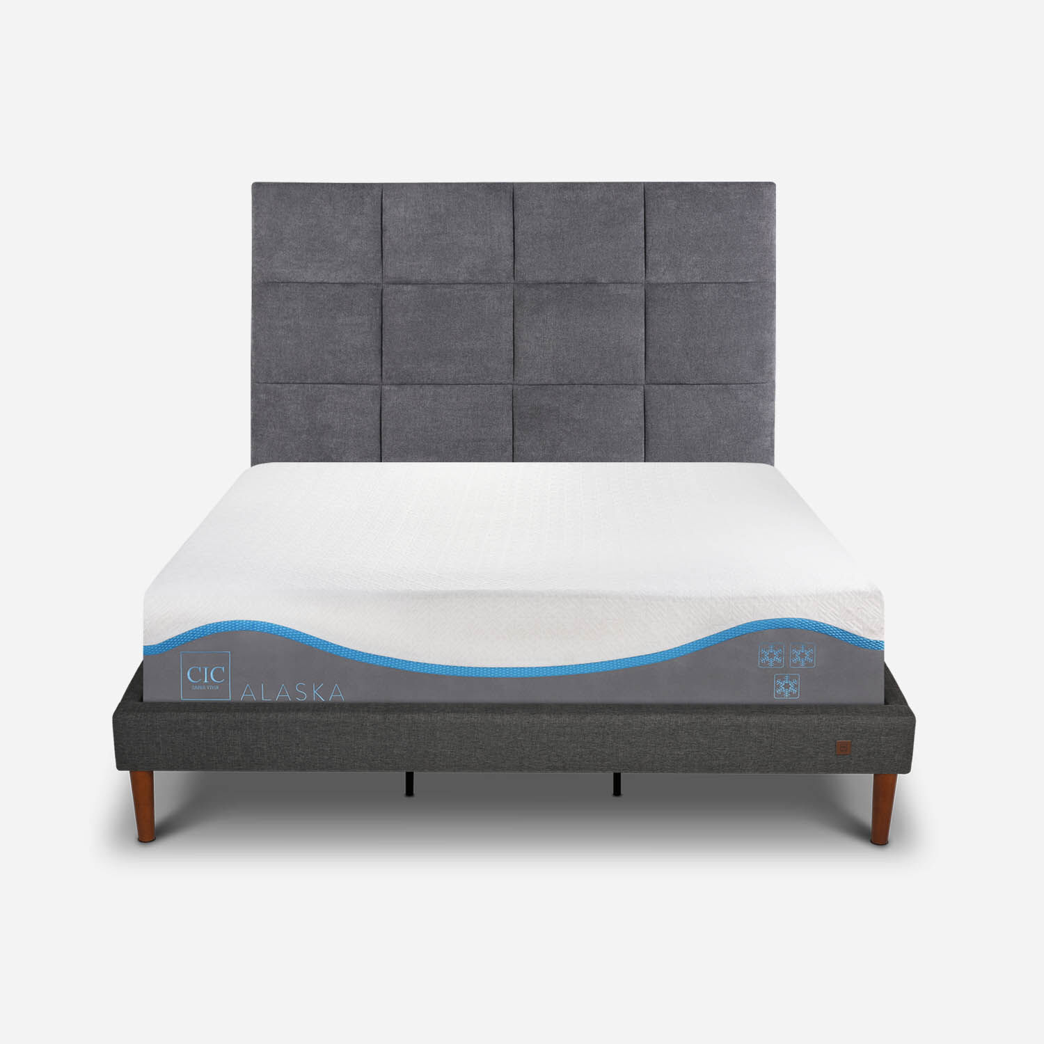 Cama Europea Curve King Alaska + Respaldo T&aacute;mesis