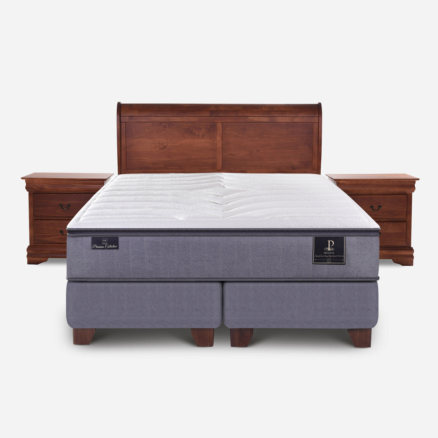 Box Spring 2 Plazas Premium Base Dividida + Set Mir&oacute; Caramel