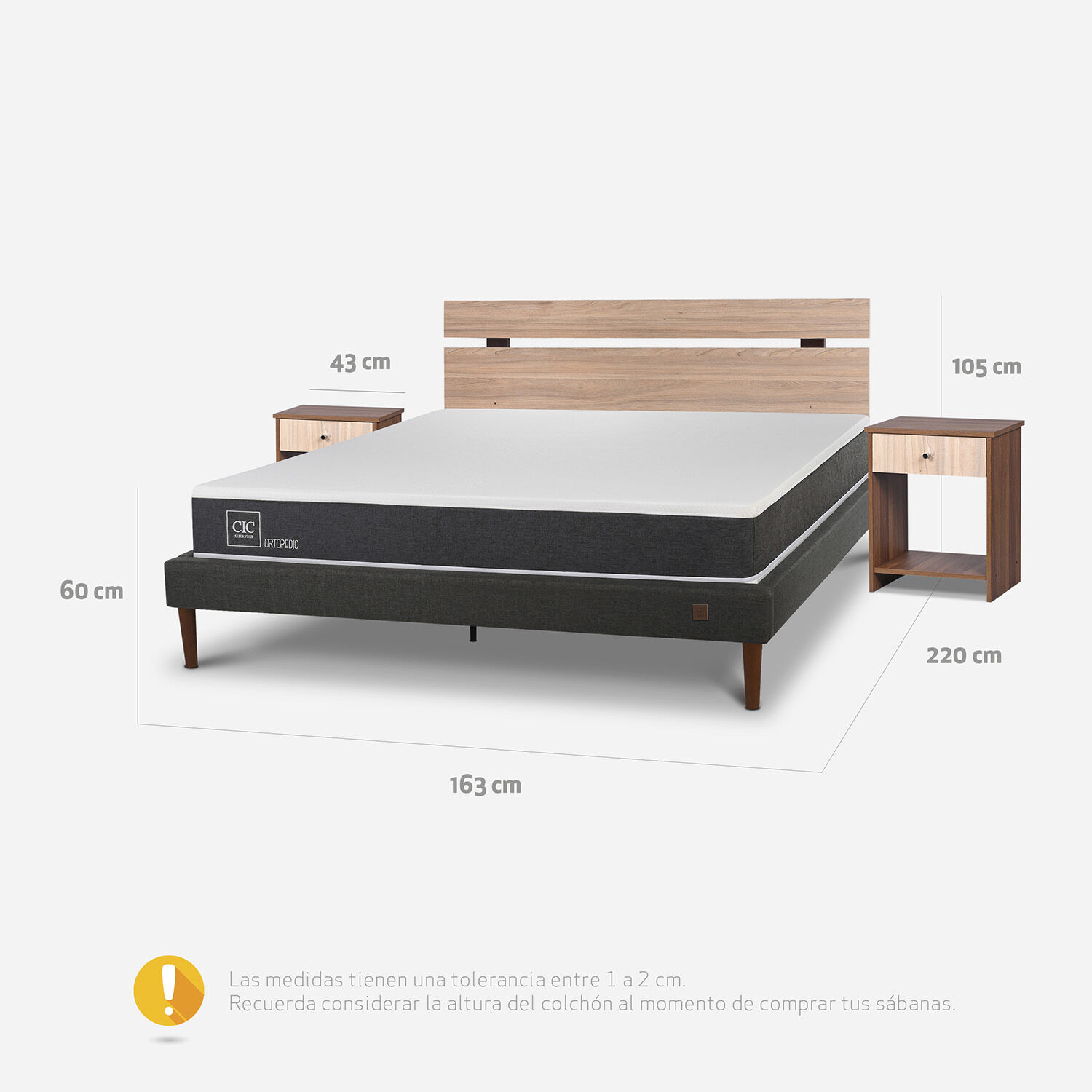 Cama Europea Curve 2 Plazas Ortopedic + Set Olmo