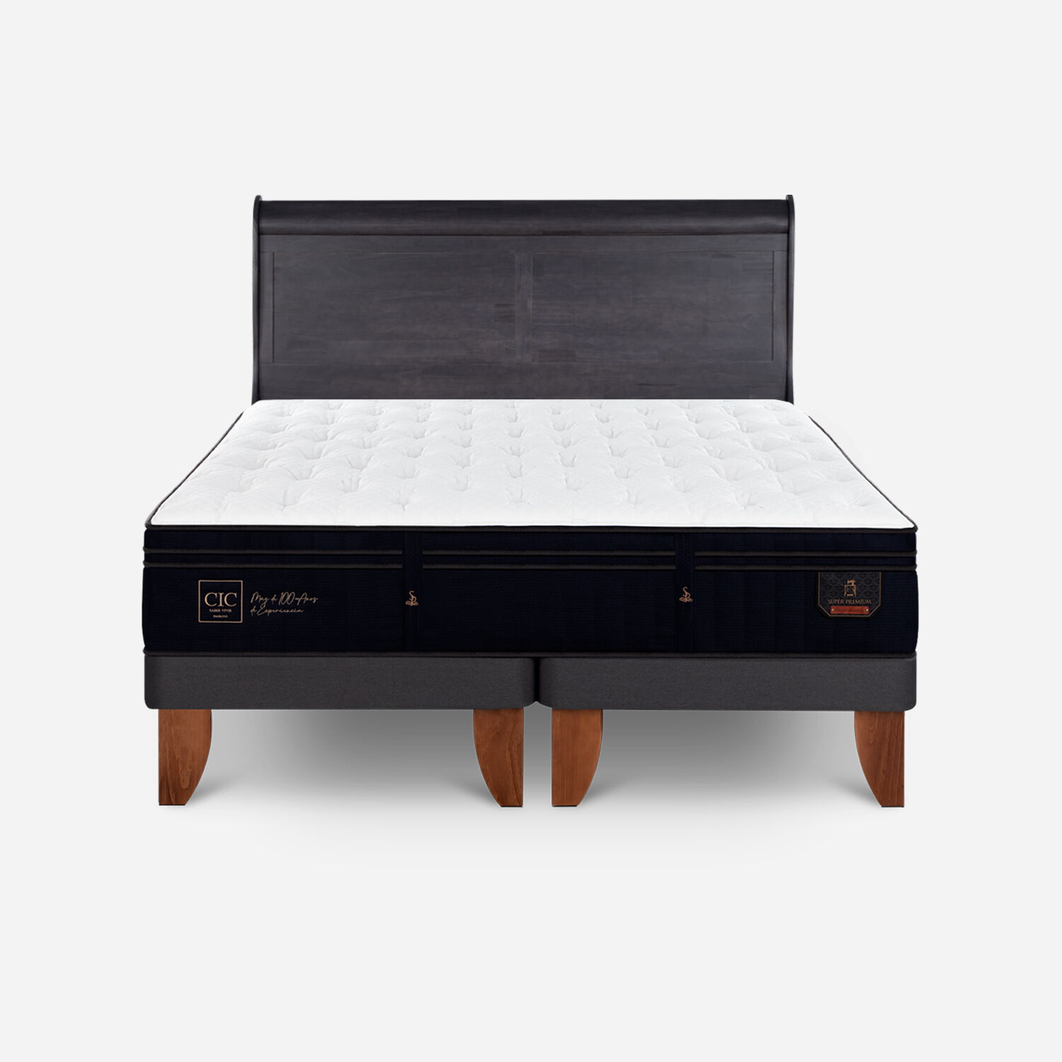 Cama Europea 2 Plazas Super Premium Base Dividida + Respaldo Miró Negro