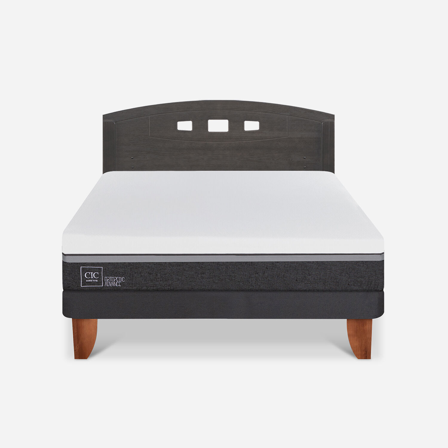 Cama Europea 2 Plazas Ortopedic Advance Base Normal + RespaldoGales Gris