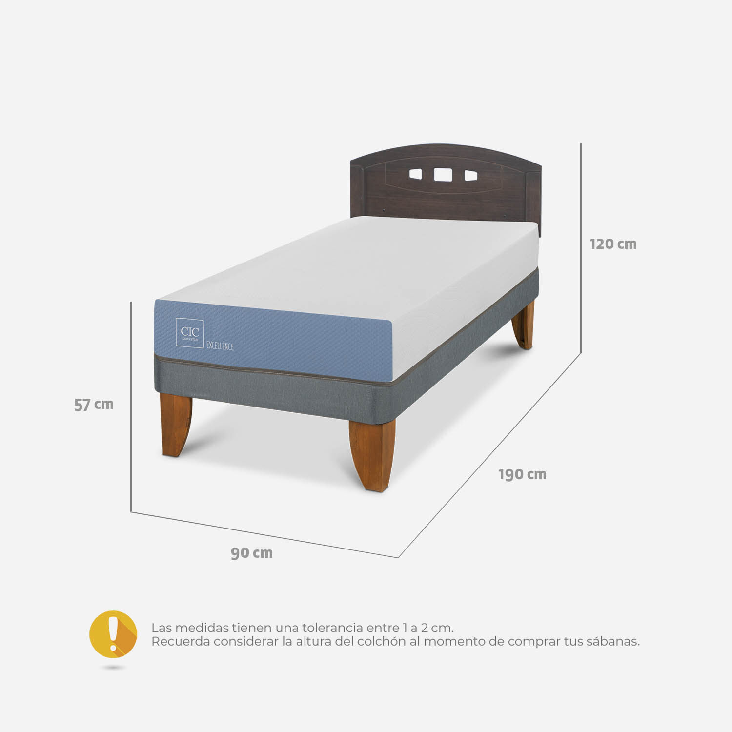 Cama Europea 1 Plaza Excellence + Respaldo Gales Gris