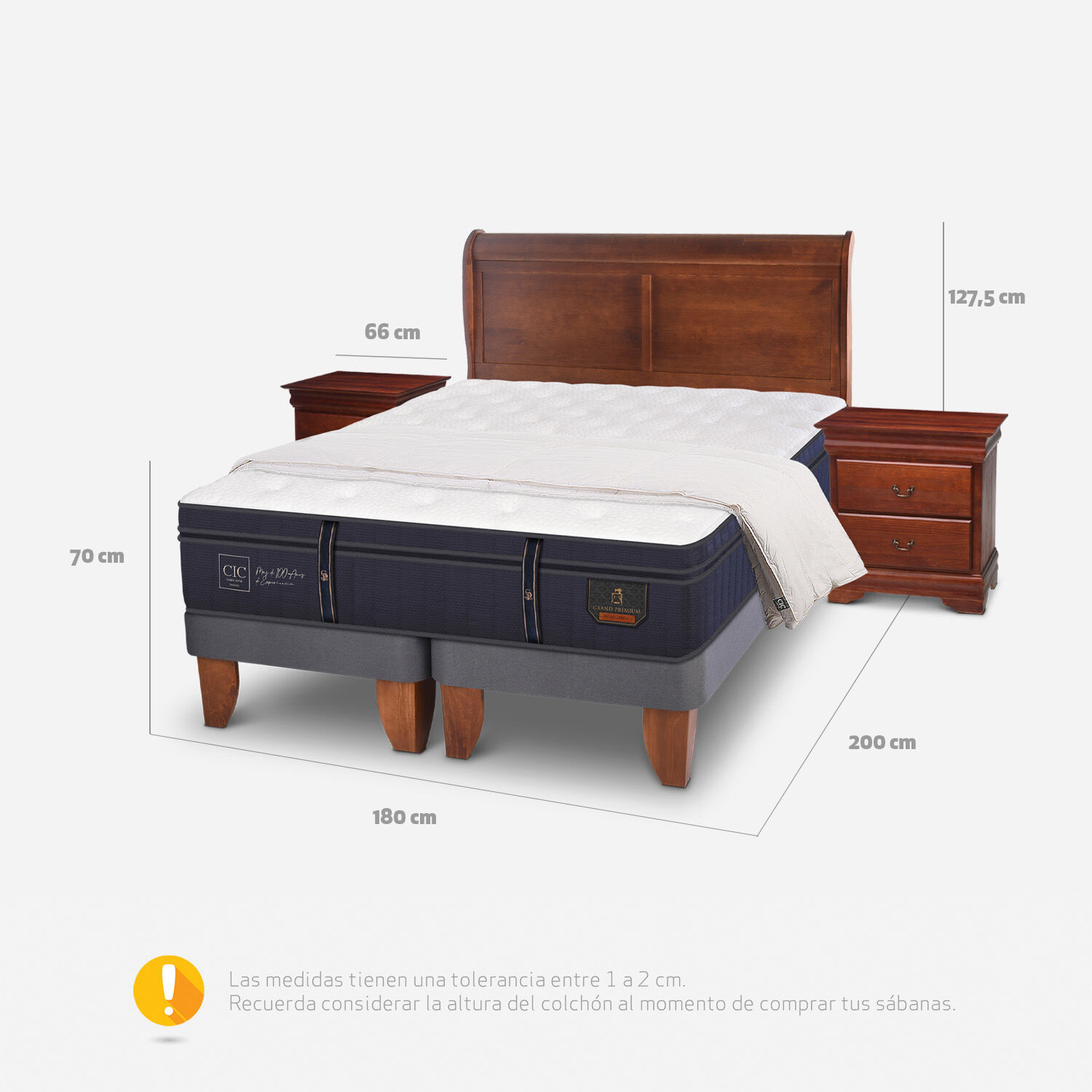 Cama Europea King Grand Premium + Set Mir&oacute; Caramel + Plum&oacute;n 15% Pluma de Ganso