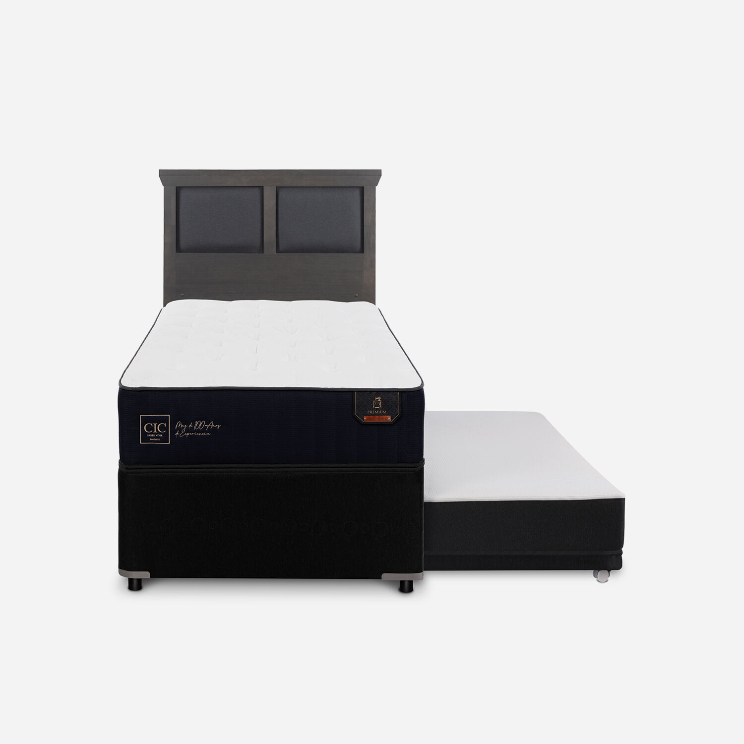 Cama Nido Diván Premium + Respaldo Torino Gris