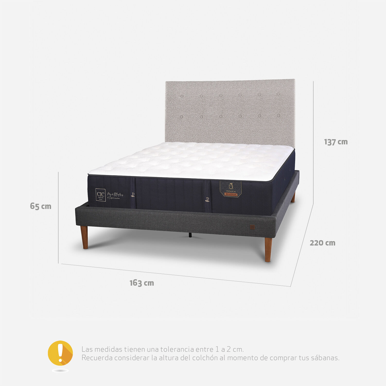Cama Europea Curve 2 Plazas Premium + Respaldo Tigris