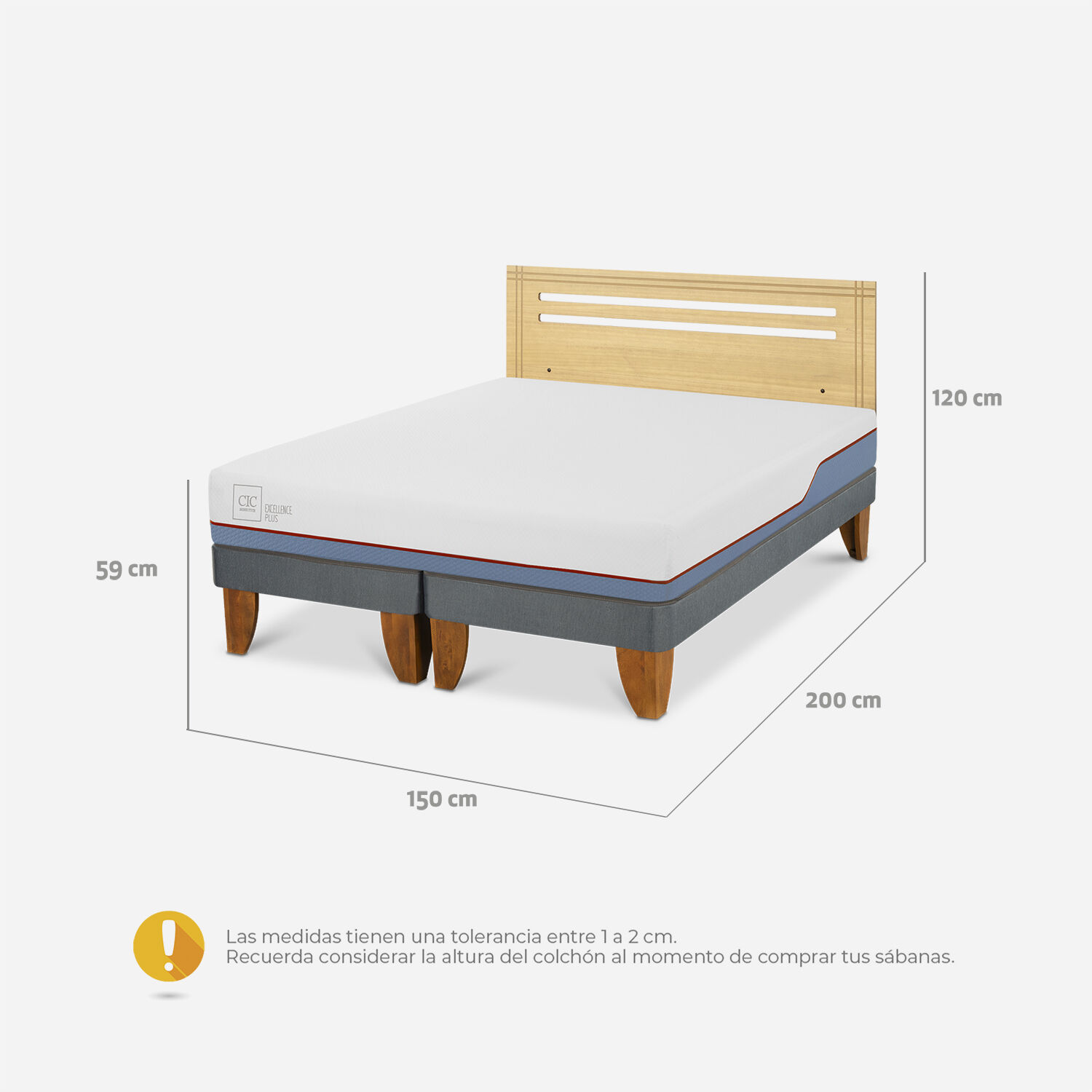 Cama Europea 2 Plazas Excellence Plus Base Dividida + Respaldo Múnich Mostaza